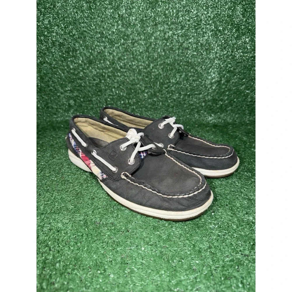 Sperry Top Sider Boat Shoes Women Size 8 Black Leather Slip On Comfort Relaxed